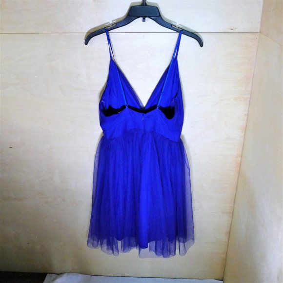 Blue Spaghetti Strap Mini Zip Halter Dress NWOT - Picture 7 of 11